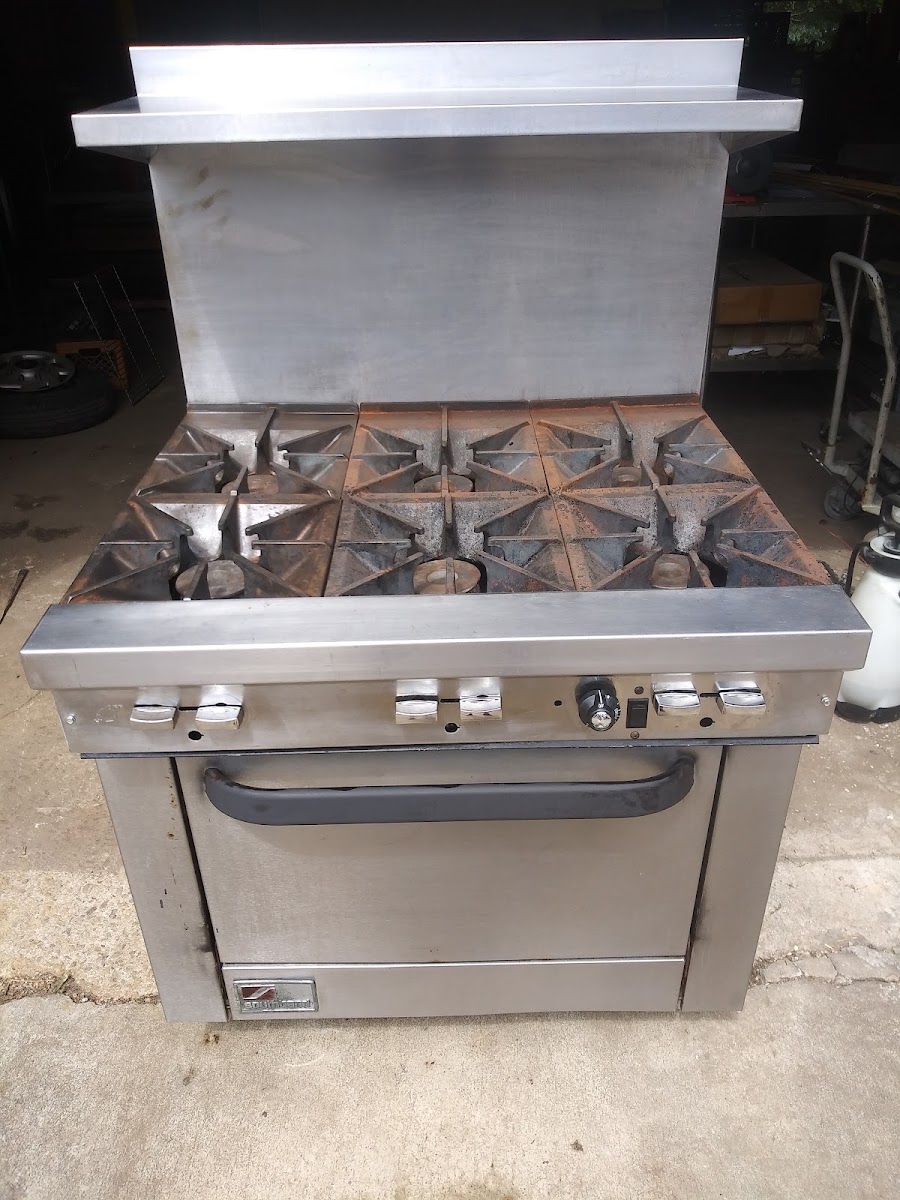 Southbend six-burner commercial range with oven at the loading area